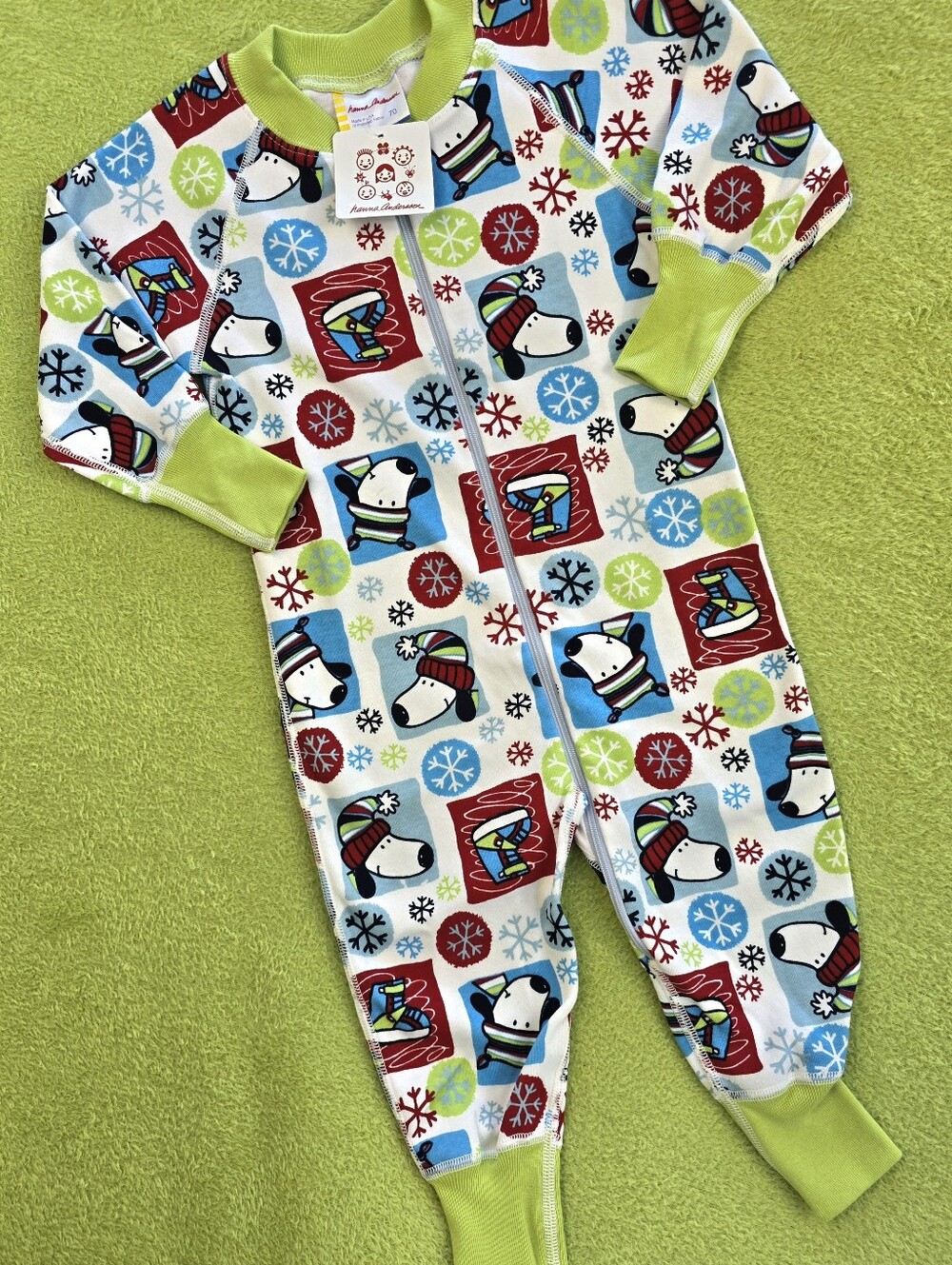 NWT 5-12M Sz 70 UNISEX - ORGANIC COTTON SLEEP+PLAY  Snowflakes + Puppy Dogs (1)